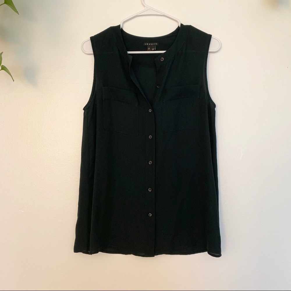 Theory Black 100% Silk Tank Top Blouse Size Small